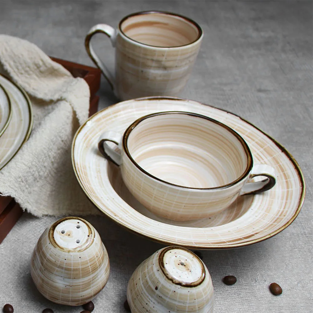 Heavy Porcelain Dinner Plate Sets Irregular Round Ceramic Dinnerware Sets Plates And Bowls