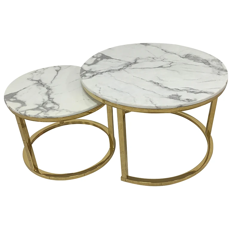 Роскошный кофейный столик из 2 предметов с мраморной поверхностью