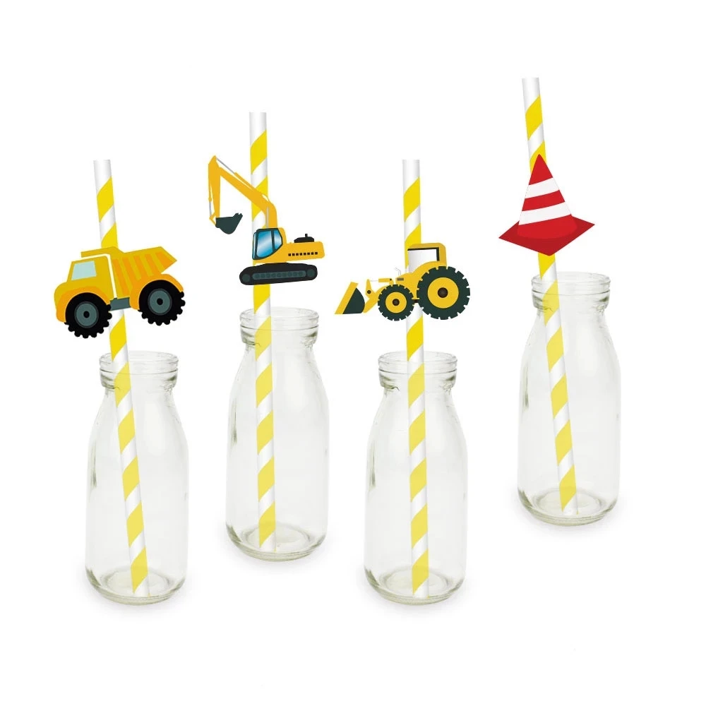 Construction Trucks Straw Paper Straws Birthday Party Festive Supplies Decoration Paper Drinking Straws
