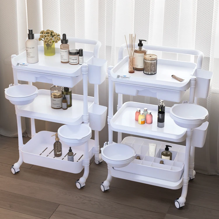 New Design Cheap Thick And Strong Bearing 150 kg Beauty Carts Multi-layer Pink/White  Trolley Cart Stand Beauty