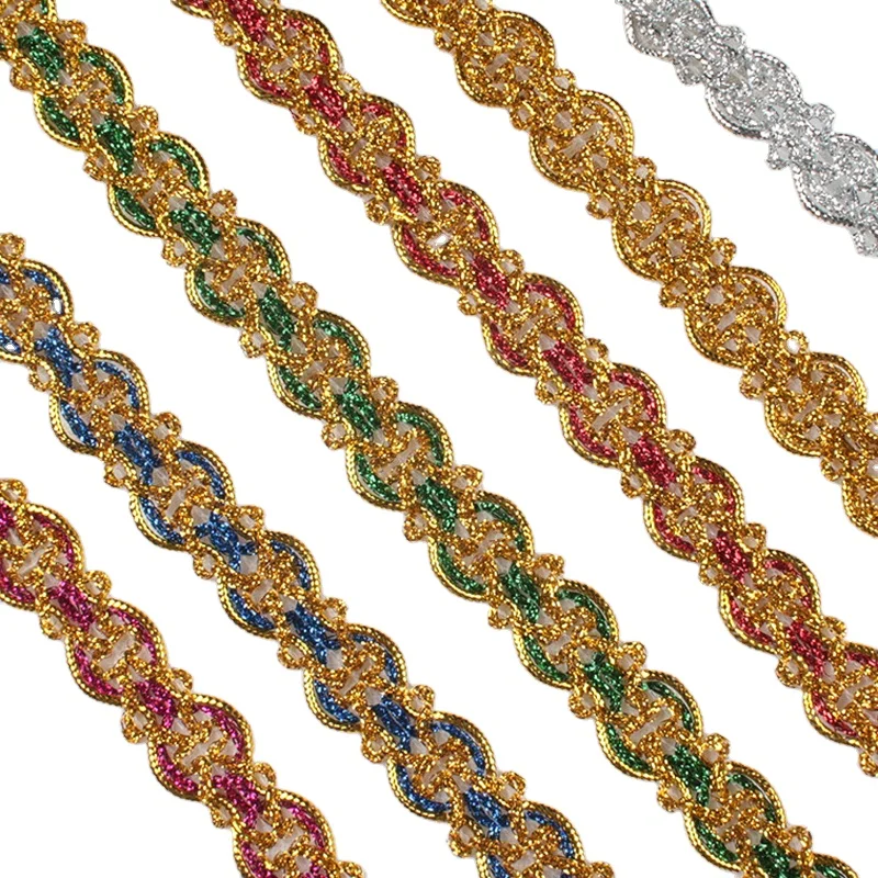 14MM braided metallic lace trimming DIY Christmas costume gold fabric stage dress making sewing textile gimp border cord trims