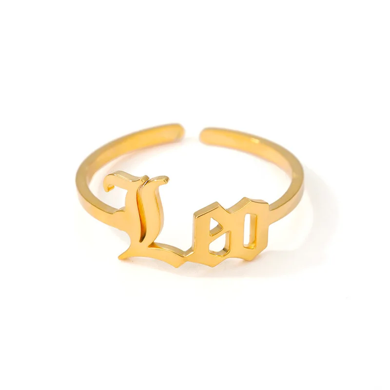 18k gold plated 12 old english zodiac stainless steel rings
