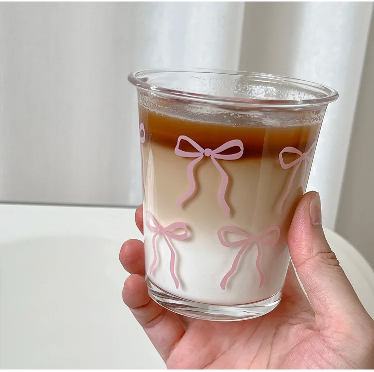 Lelyi Ins Hot selling Cute Bow Glass Bowl Set High Quality Yogurt Bowl and Coffee Cup Wholesale Price