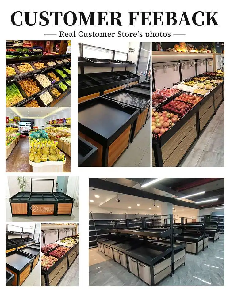 Meicheng Shop Racks Wooden Vegetable Stand Supermarket Steel Wood Fruit Vegetable Display Stand