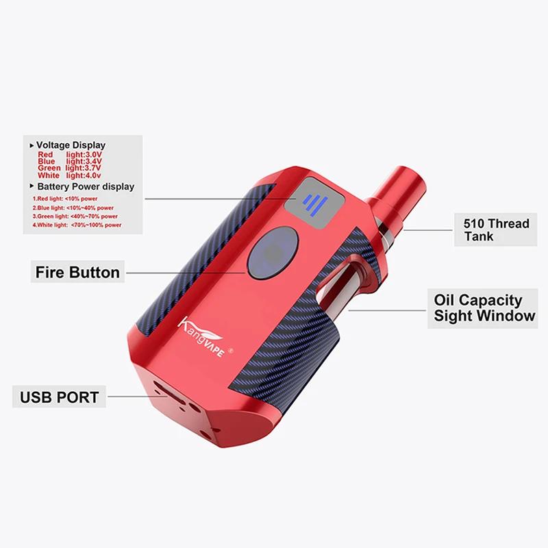  Горячая Распродажа аккумуляторная батарея Kangvape TH710 с резьбой 510 комплект 650 мАч мини-бокс регулируемым напряжением Preheat VV вейп-картридж вейп-ручка