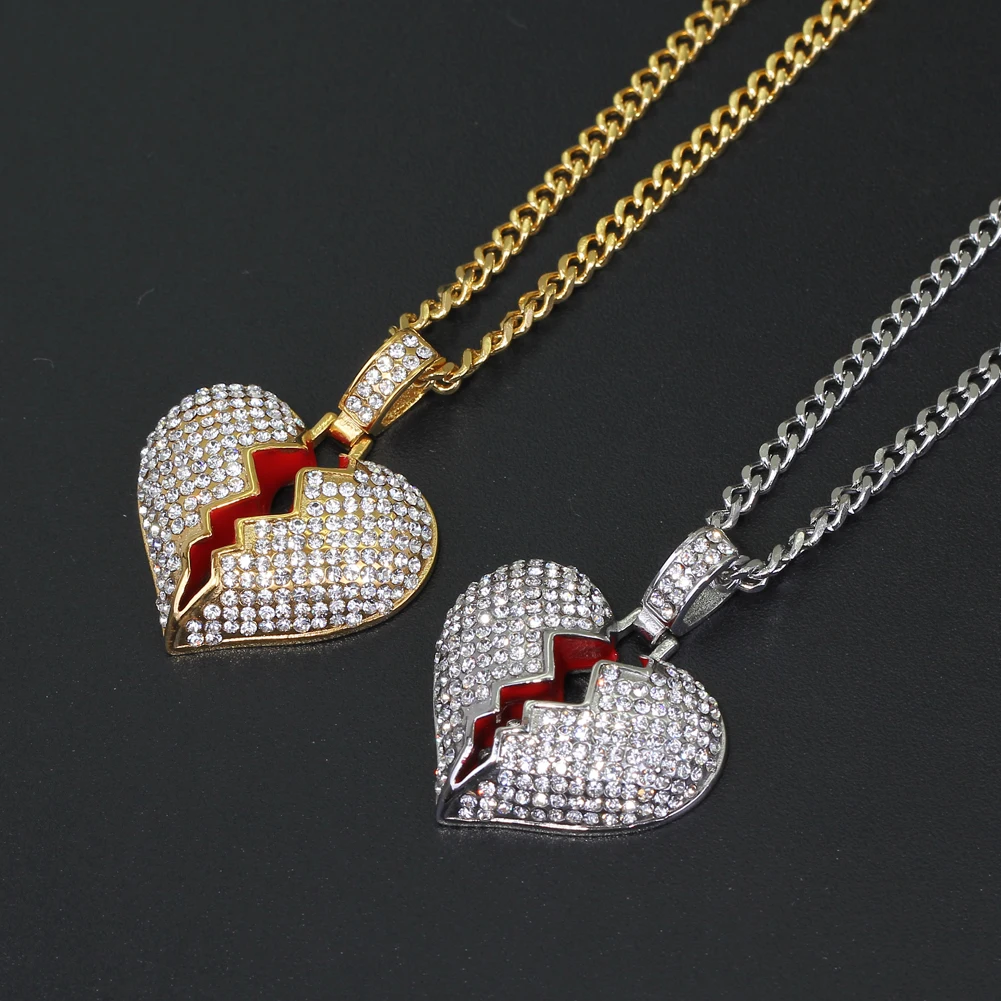 SN208 Stainless Steel Jewelry Hip Hop Heart Pendant Necklace Jewelry