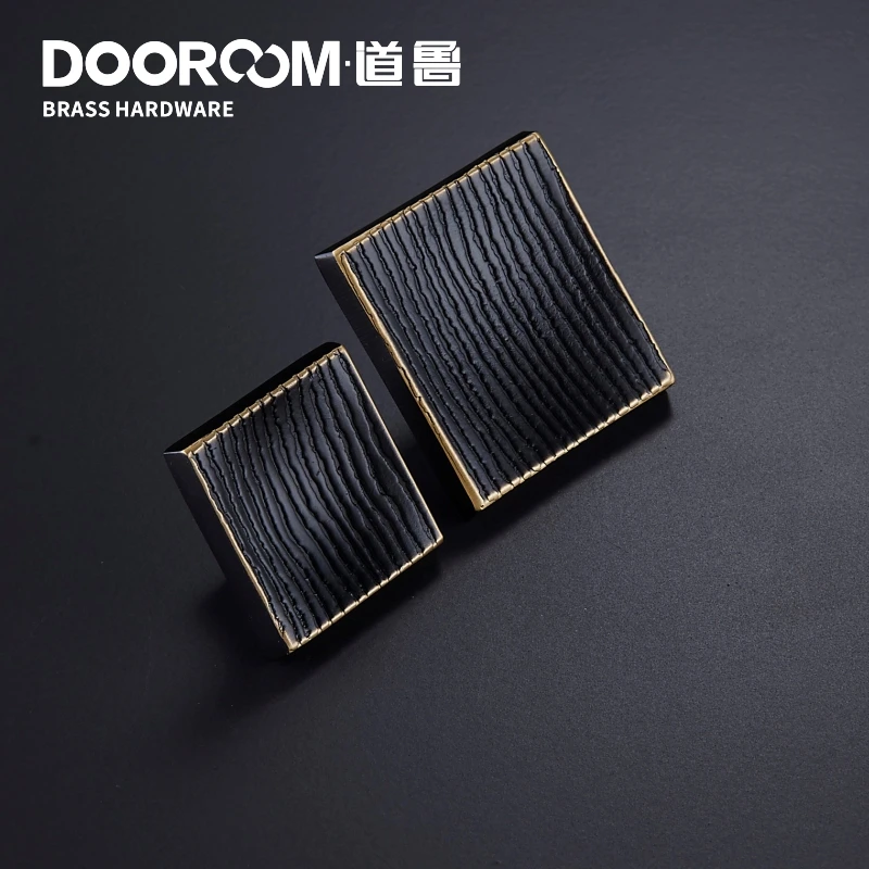 Dooroom Brass Furniture Handles Modern Square Knobs Cupboard Drawer Wardrobe Dresser Personalized Wood Grain Pulls Knobs