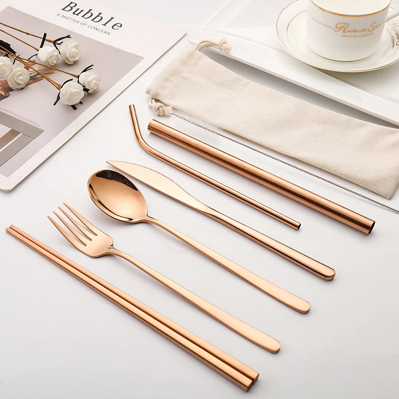 Wholesale 7Pcs Stainless Steel Gift Flatware Set  portable Travel Cutlery Set