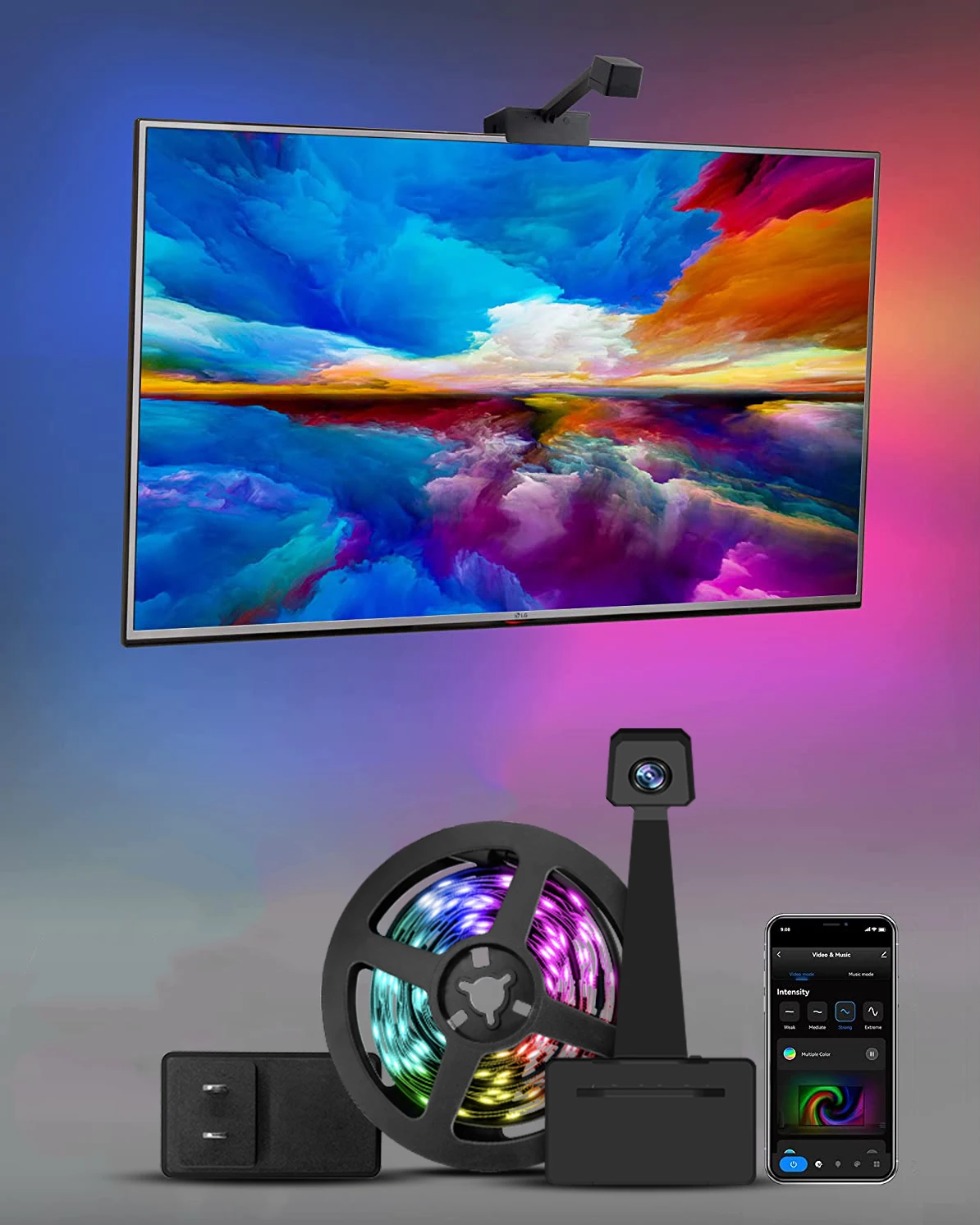 WUPRO IPC TV Backlight RGB LED Strip Light Flexible Camera WiFi Multiple Scene Mode Ribbon Camera Color Picker TV PC Backlight