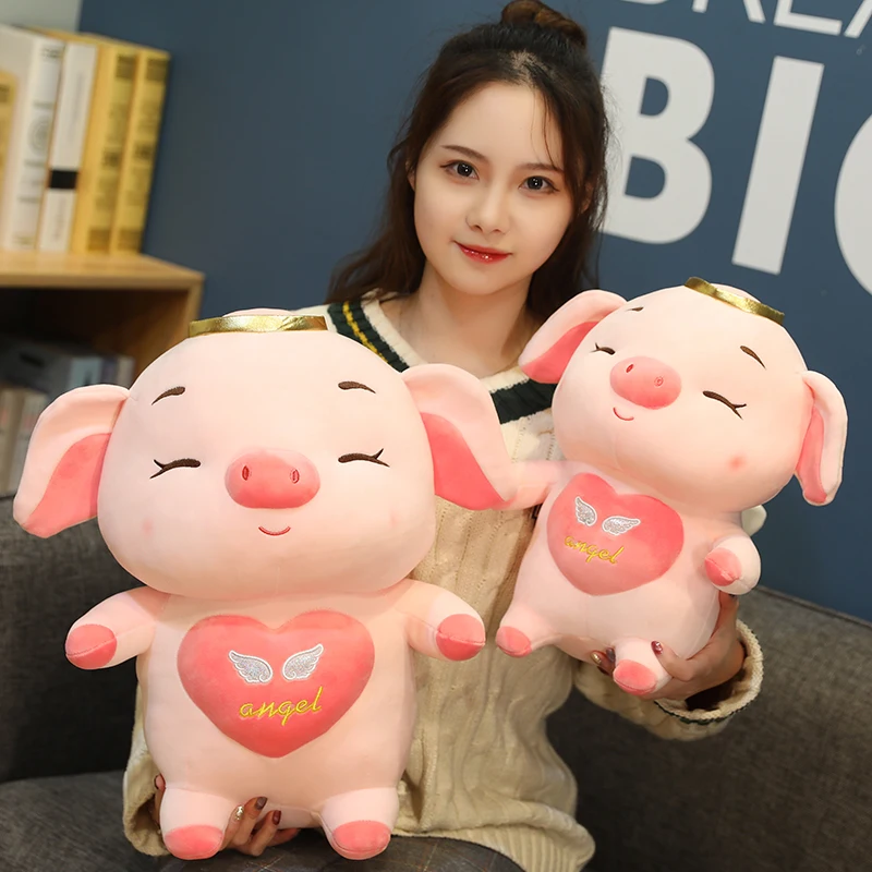 60CM Pink Cute Angel Pigs Dolls Free Custom Crown Pigs Stuffed Pig Plush Korea Toy