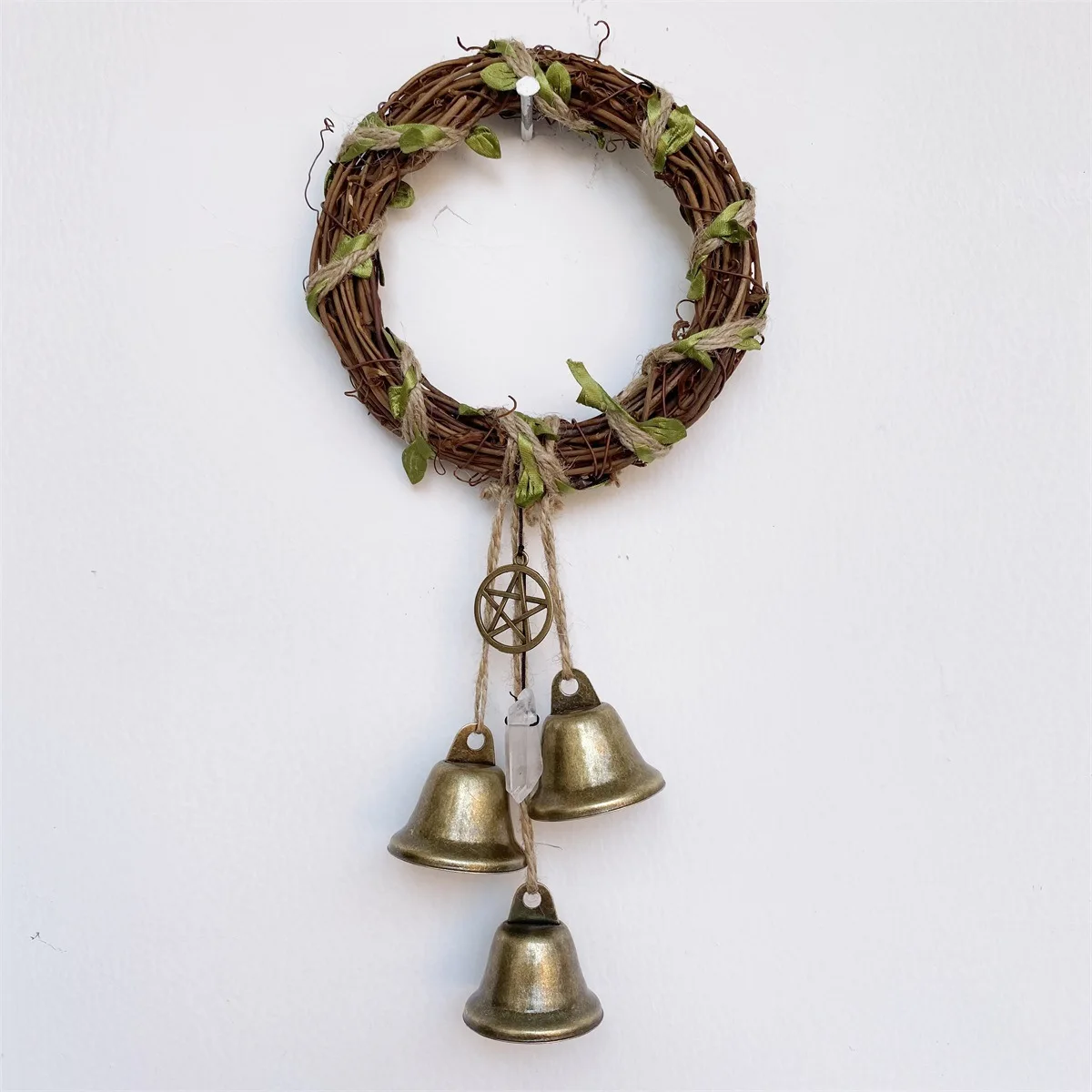 Pack Witch Bells of Door Knob for Protection Large Skeleton Key in Antique Bronze wicca decor Altar Home Protection Hanging Bell