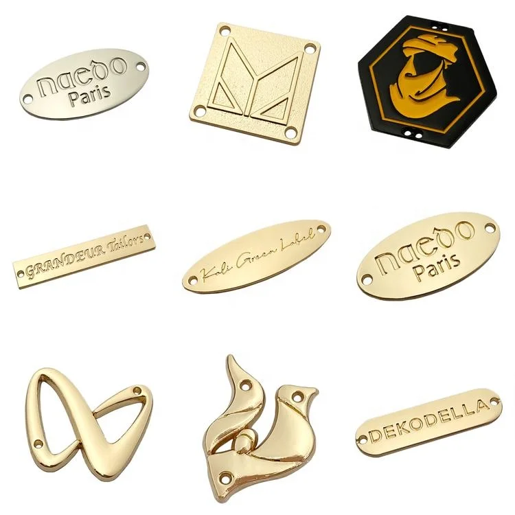 Decorative clothing metal label custom design small brand letters logo name tag