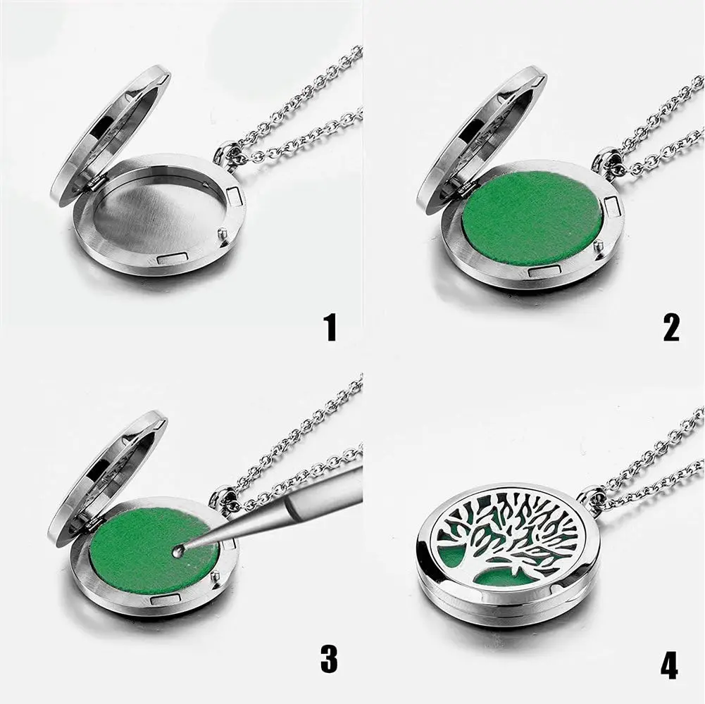 30mm Aromatherapy Essential Oil Diffuser Necklace 316L Stainless Steel Perfume Locket Pendant with 24 Inch Chain