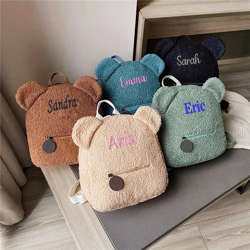 Personalized Embroidery Toddler Backpack Lightweight Plush Bear Preschool Bag Kids Custom Name Backpack for Boys Girls Ladies