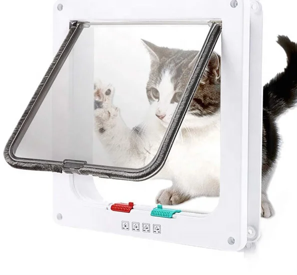 Cat Flap Door with 4 Way Security Lock Flap Door Dog Cats Kitten ABS Plastic Small Pets Cat Dogs Flap Door