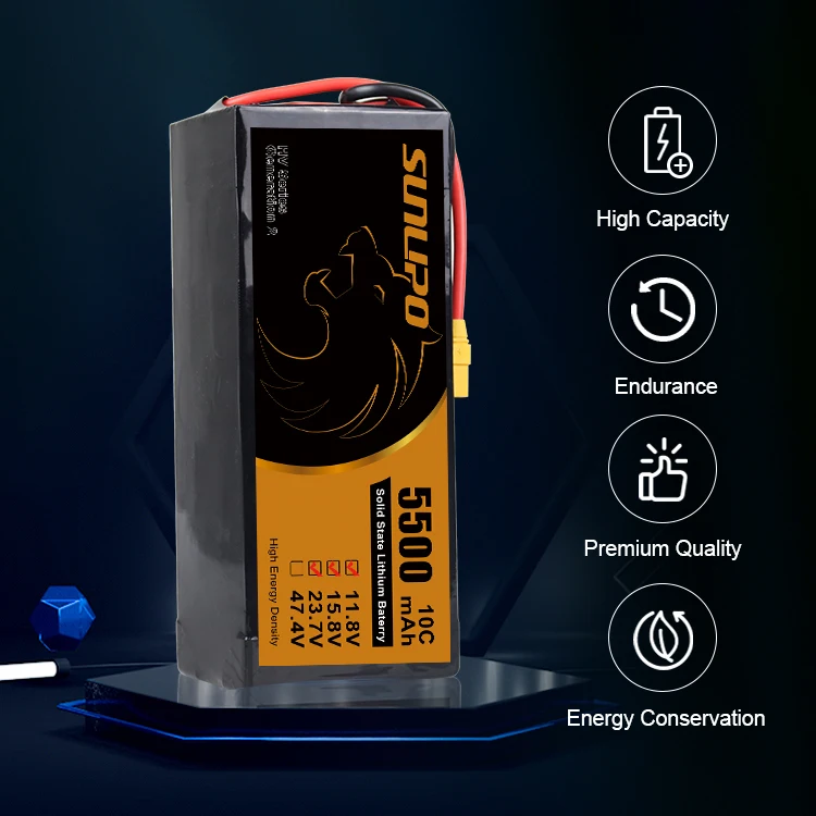 Sunlipo Best Price High Voltage Solid State Lipo battery for Drone UAV 5500mAh 3S 6S 12S 5C 10C for agriculture fire UAV