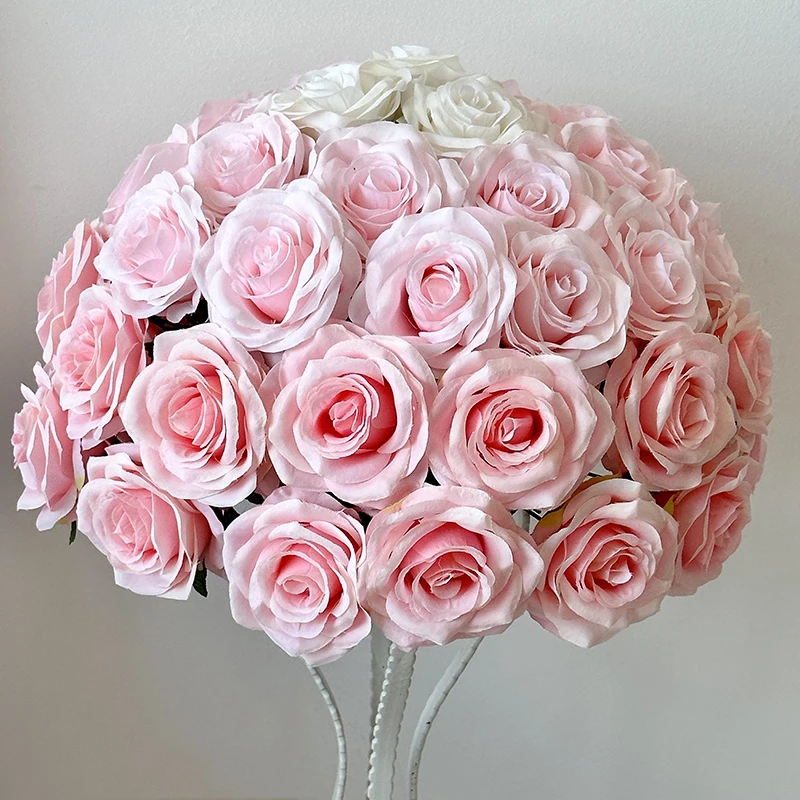 China Cheap 55 Pieces Artificial Pink White Silk Rose Table Centerpieces Kissing Wedding Table Flower Ball