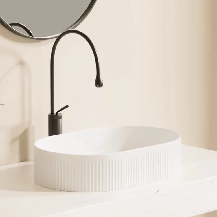 Longstar Vertical Scandinavian Style Round Countertop Basin Oval Household Handwash Basin Ceramic Basin New Washstand Washbasin