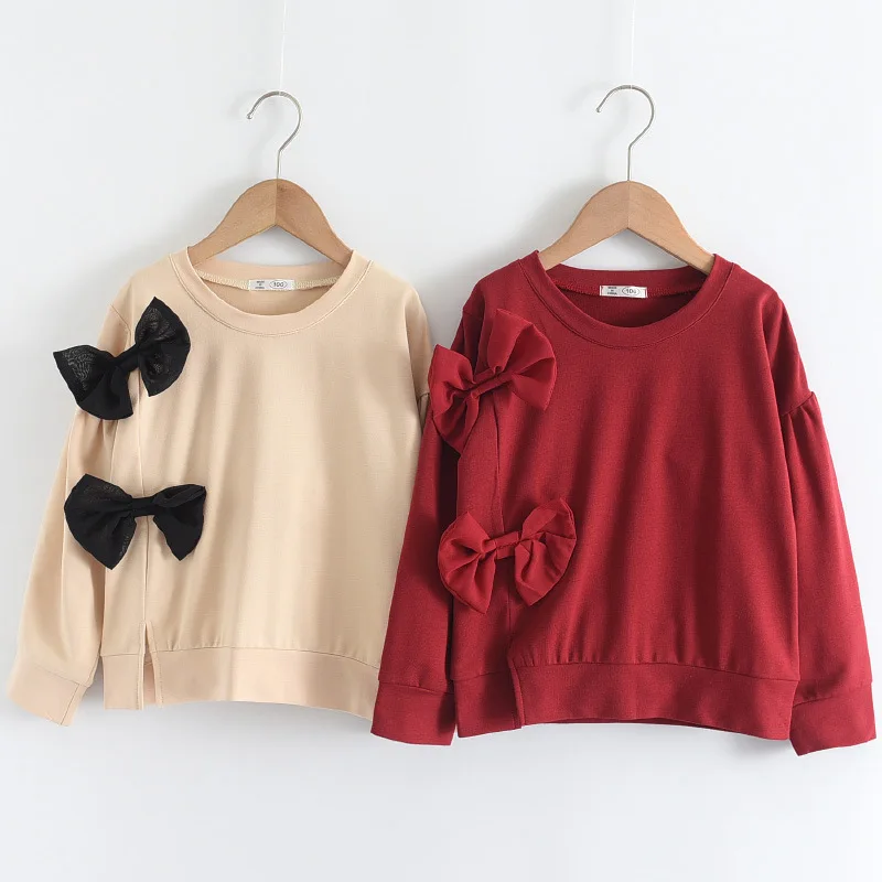 
CDE2512 Kids Hoodies Crew Neck Bows Casual Long Sleeve Girls Cotton Hoodies sweatsuits 