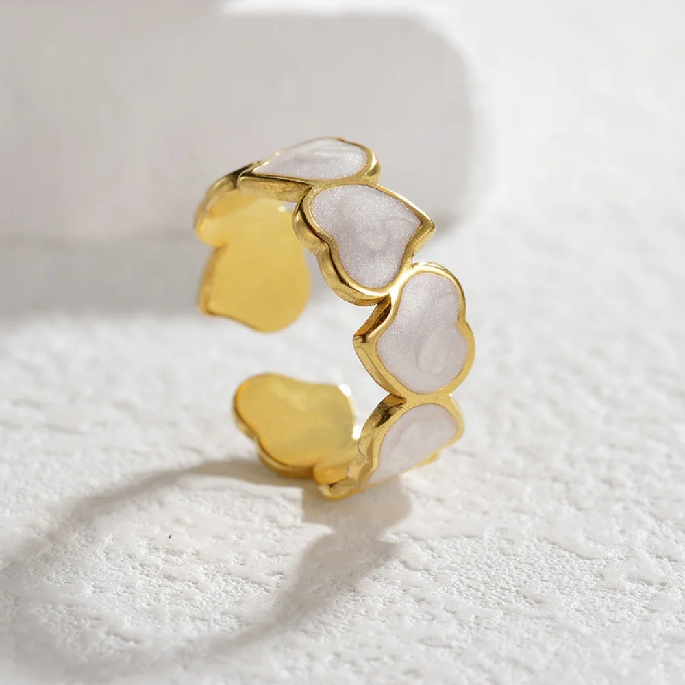 Fashion Jewelry Open Adjustable Heart Rings Stainless Steel Drop Oil Wedding Fashion Ring for Women