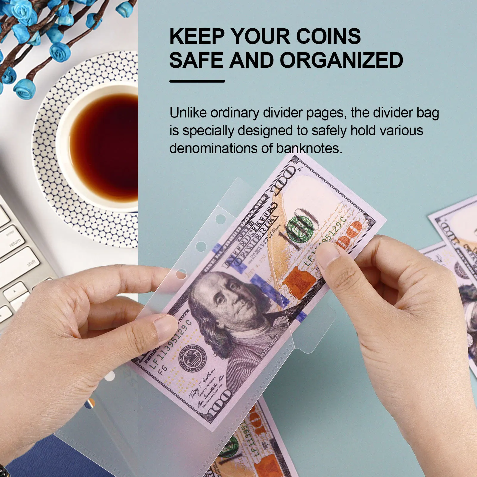 Clear frosted 6 holes loose leaf pp custom plastic storage cash envelopes for budgeting money organizer a6 a7 zipless for cash