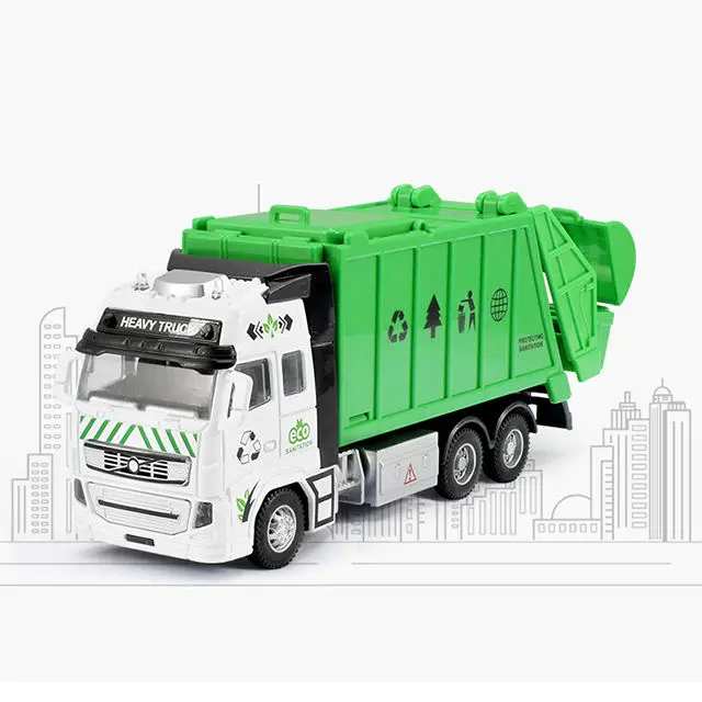 Alloy Rally Car Sliding Sanitation Truck Model with Lights Diecast Car Diecast Toy Vehicles Set For Children