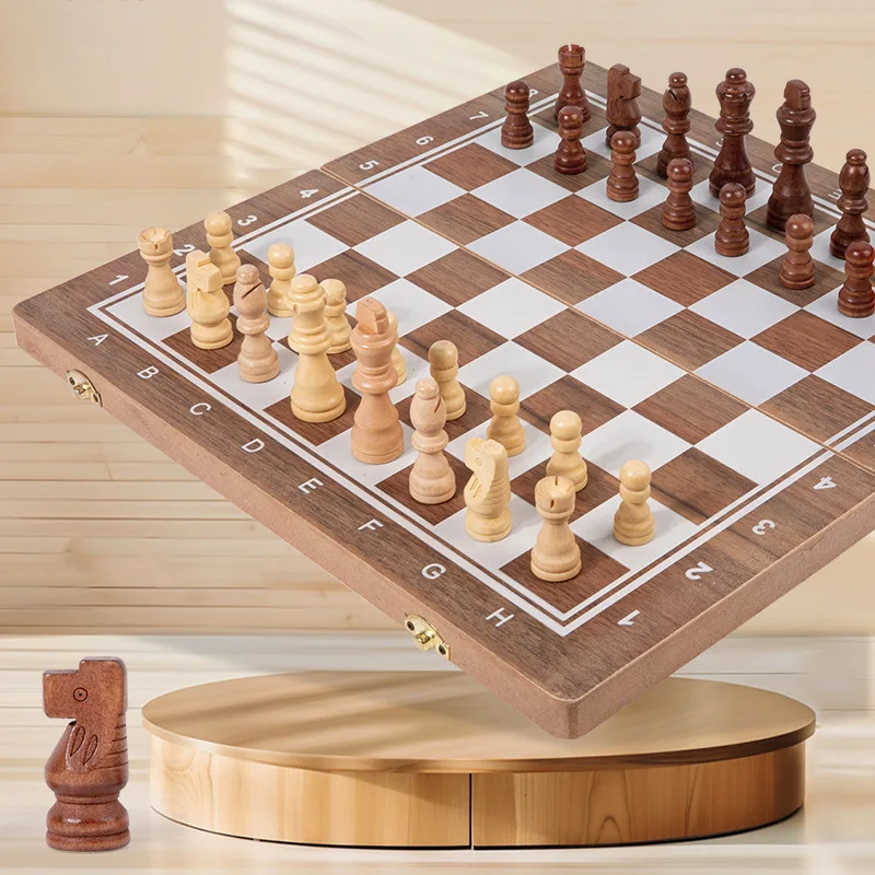Wooden Chess Convenient Storage Two Player Battle Strategy Game Elementary School Leisure Toy Puzzle Education Wooden Chess