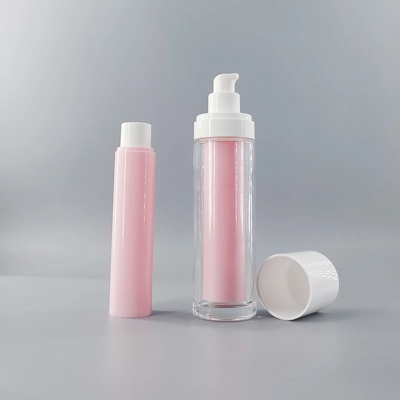 High quality glass airless pink Bottle 50ml with Refillable pump Inner Tube for Cosmetics Packaging