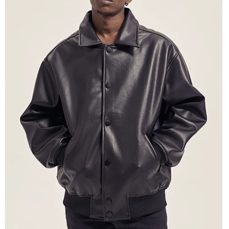 New customized men zipper down faux leather jackets high quality fashion men coats outerwear