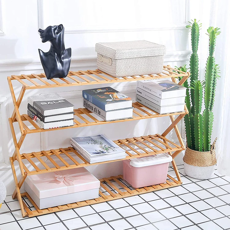 Multifunctional Folding Bamboo 4 tier Shoe Rack Shelving Unit Storage shelf