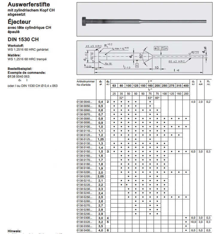 
Chinese factories offer Ejector pins Stepped ejector pin Processing Service 