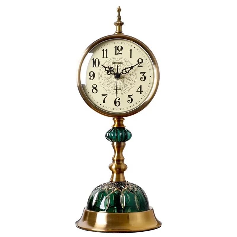 Armens European Style  Metal Copper Case Clear Crystal Glass Antique Table Clock