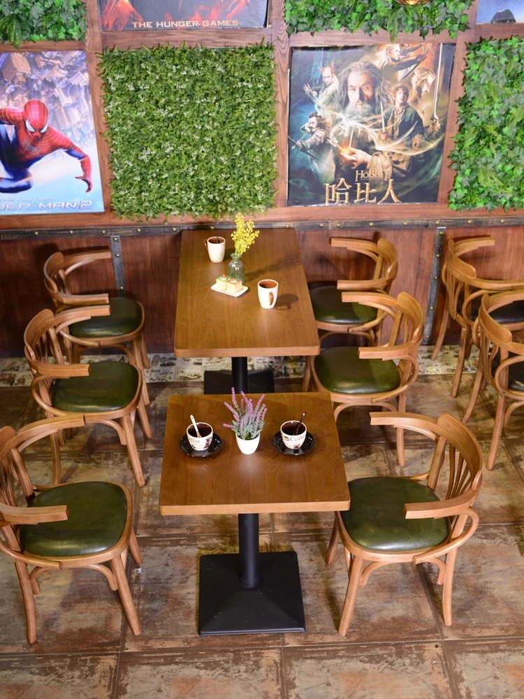 Retro American Restaurant Furniture Sets Vintage Style Wooden Dining Table And Chair Cafe Solid Wood Chairs Set