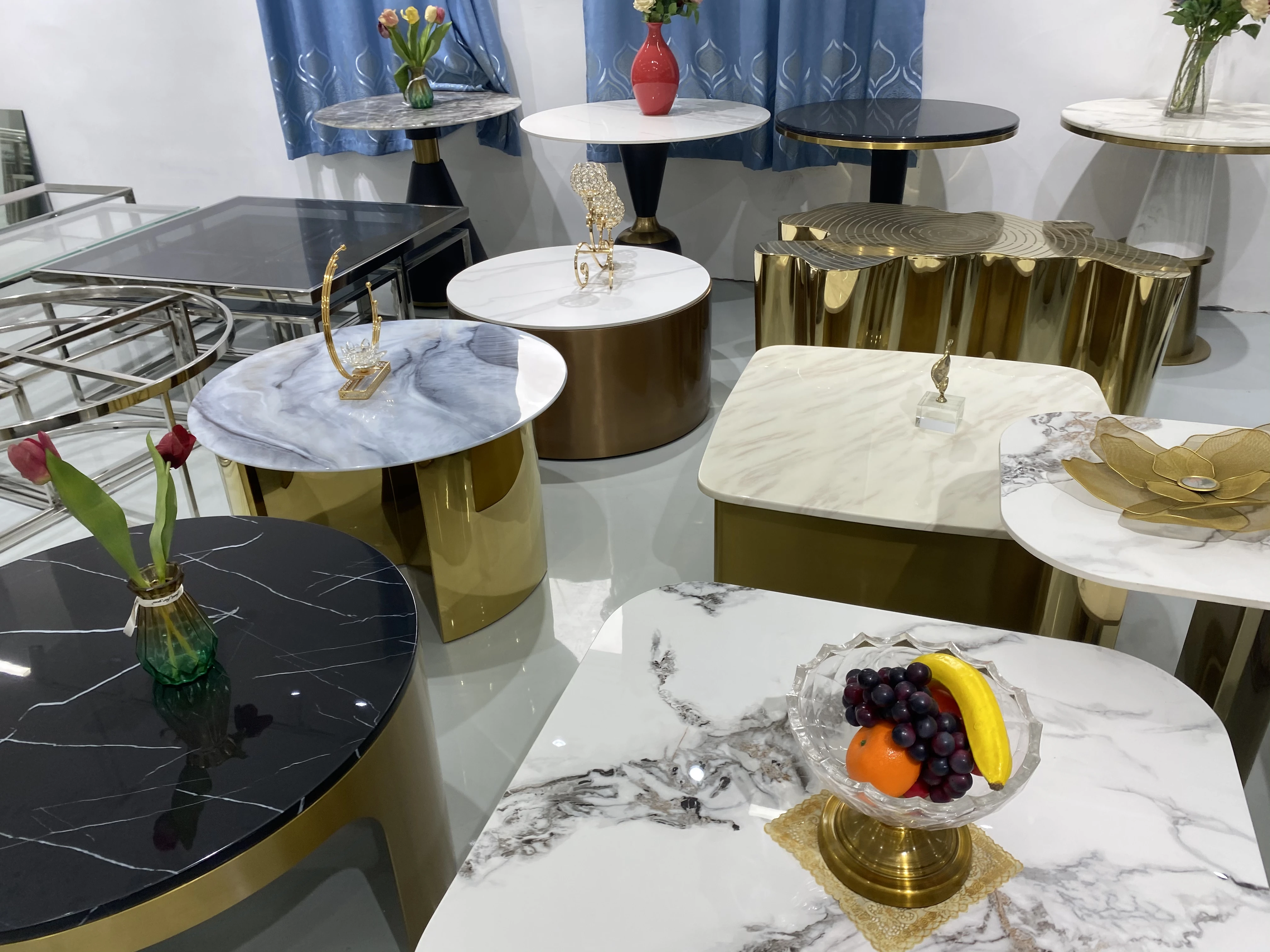 2024 latest European design bright color Turkish living room  furniture  colorful marble top coffee tea movable  side table