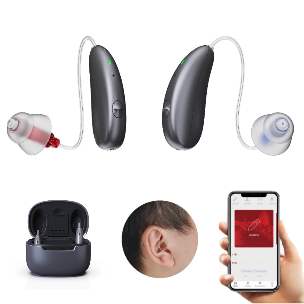JINGHAO DW5 OTC Смарт-приложение управления 4 Channerls цифровой BTE RIC слуховой аппарат перезаряжаемый