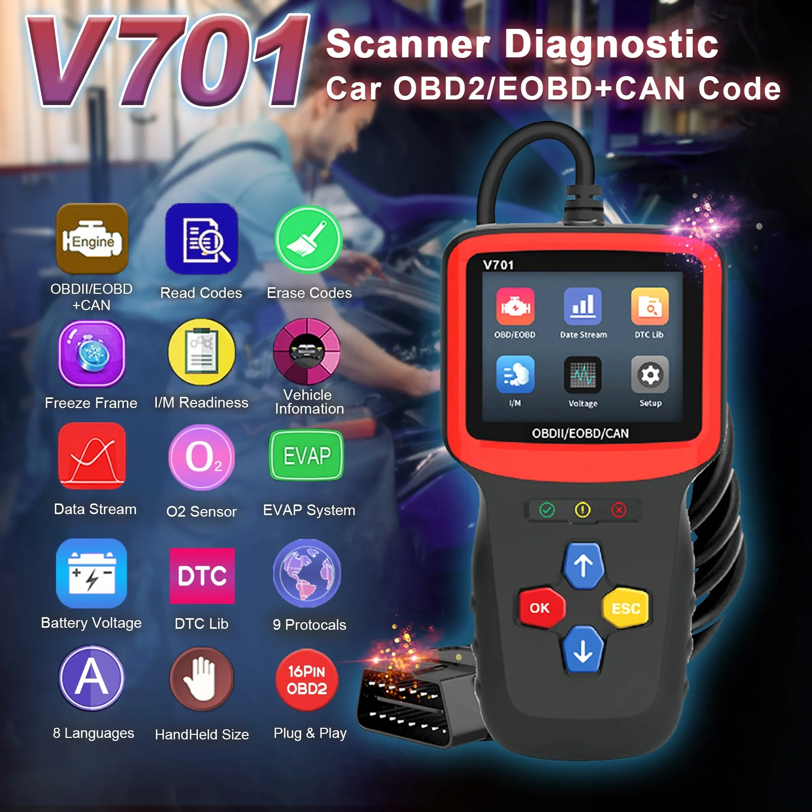 V701 OBD2 сканер усовершенствованный автомобильный диагностический инструмент точный анализ состояния автомобиля новые и улучшенные диагностические инструменты