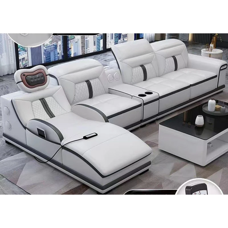 Modern Large Massage Function Recliner Sofa Set Furniture Living Room L Shaped Corner Modular Sectional Luxury Leather Sofa