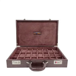 24 Slot Brown Alligator Crocodile PU Leather Watch Display Storage Briefcase Box with Password Lock
