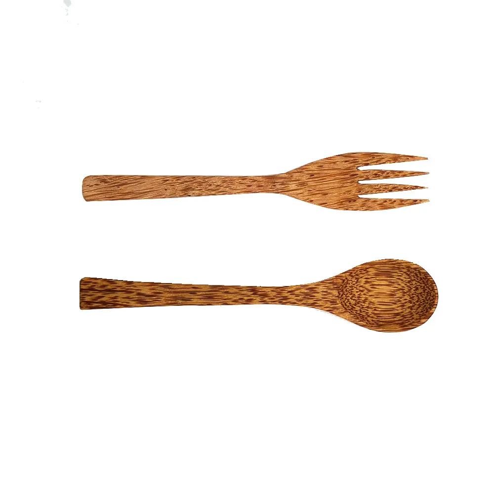 Wholesale Coconut Wood Spoon Fork Set Long Handle Coffee Honey Spoon Wooden Fork Coconut Wooden Spoon with LOGO