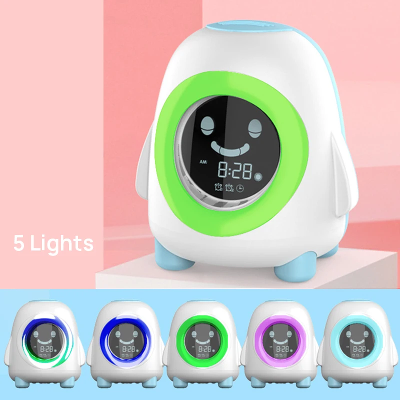 2022 Kids Clock Cute Cartoon Gift Penguin Sleeping Trainer Alarm Children Mini Clock MultiColor LED Night Light with Temperature