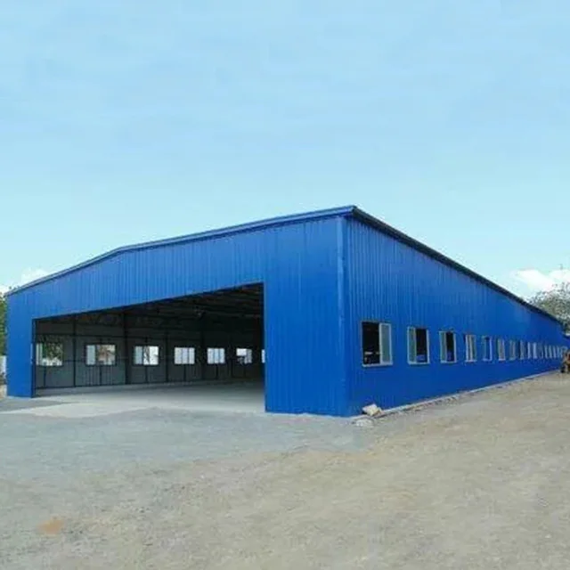 Blue gray white prefab workshop building prefab steel structure office building steel fabricated building light steel structures