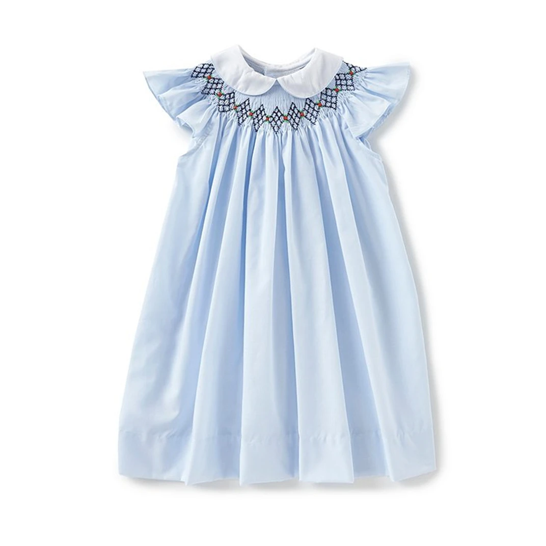 New Design Pink Flower Pattern Design Cute Kids Clothing Girls Smocking Dress