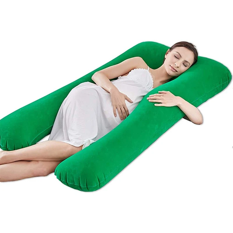 downy flocking inflatable pregnancy pillow, portable waterproof full body pillow and contoured u-shape pillow for indoor/outdoor