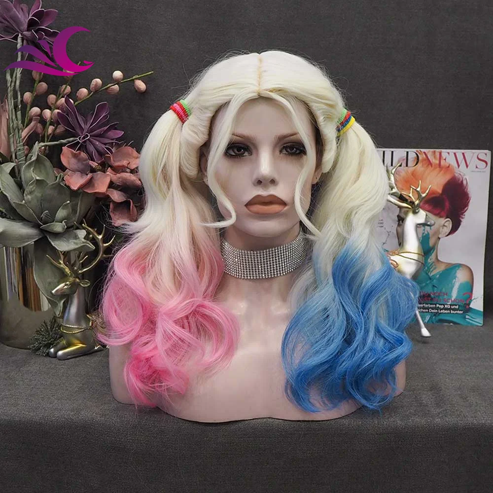 Celebrity Fashion Halle Quinn Pink and Blue Color Full Machine Sew Synthetic Wigs High Temperature Fiber Synthetic  Wigs