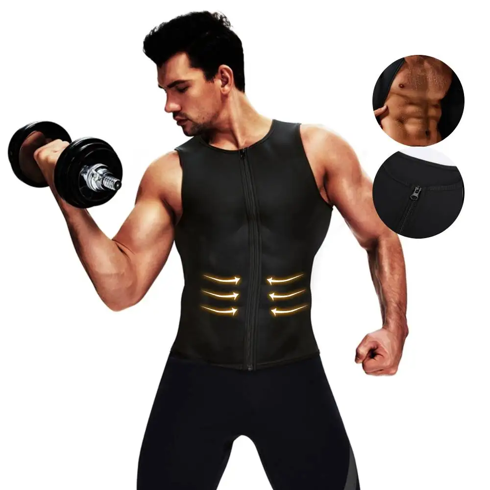 
Custom Service Fitness Wear Men Waist Trainer Vest Neoprene Sweat Vest Zipper Tank Top Sauna Suit 