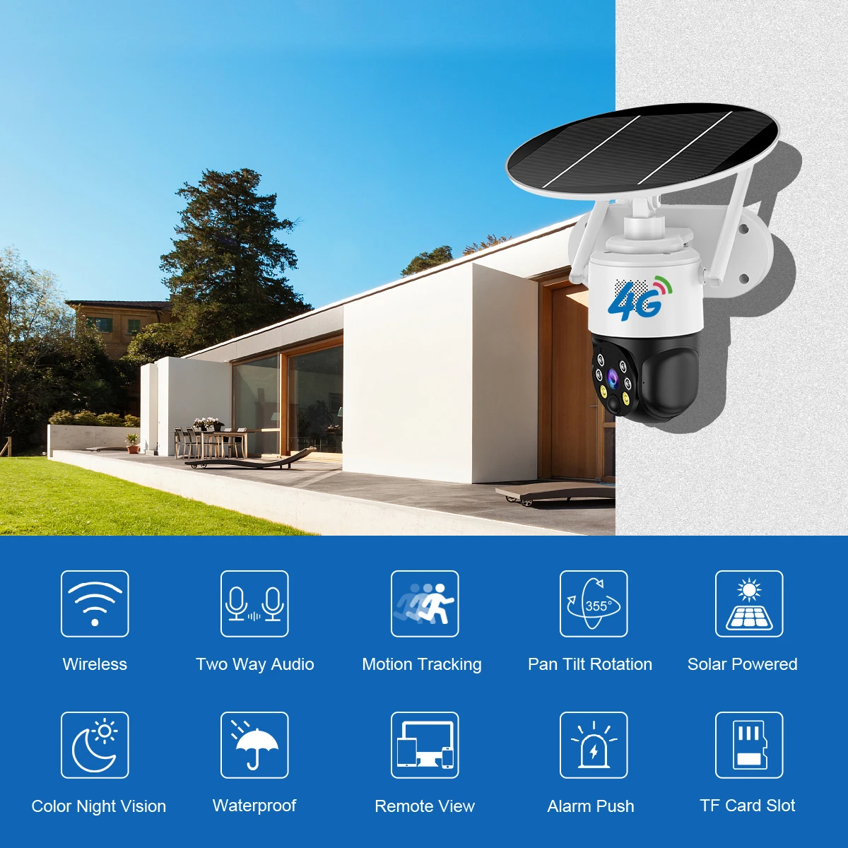 Solar Outdoor Surveillance Camera Wifi Surveillance Camera Solar Energy Sim Card Wireless 4G IR Motion Detection Night Vision