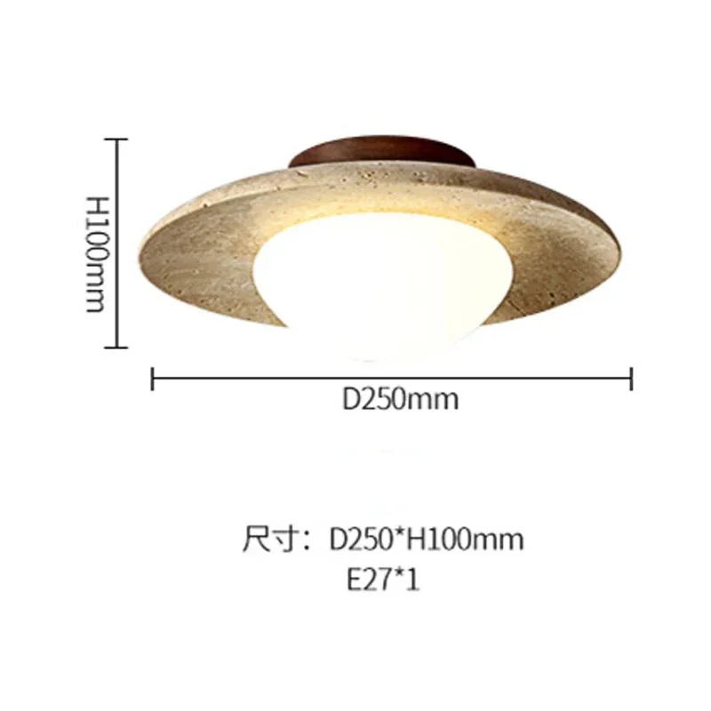 Wabi Sabi Yellow Travertine Ceiling Light Disc Shape Home Decor Porch Corridor Balcony Lamp Hotel Homestay Stone Illumination