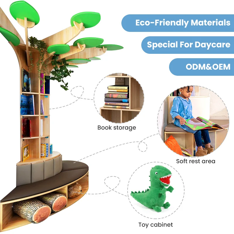 Library Tree Bookshelf Preschool Daycare Reading Center Kindergarten Bookcase Floor Decoration Children Indoor Folding Den