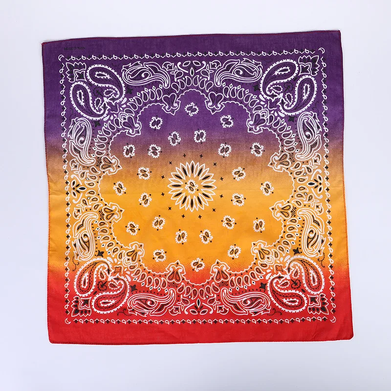 100% Cotton Gradient Color Tie Dye Paisley Print Head Wrap Scarf Wristband Headbands Hairscarf Bandanas For Men And Women