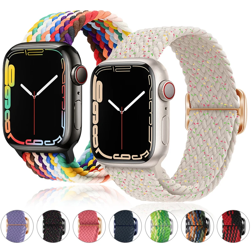 New Nylon Braided Loop Strap For Apple Watch Band Series 7 6 5 4 SE Elastic Belt Bracelet iWatch 45mm 44mm 42mm 41mm 40mm 38mm